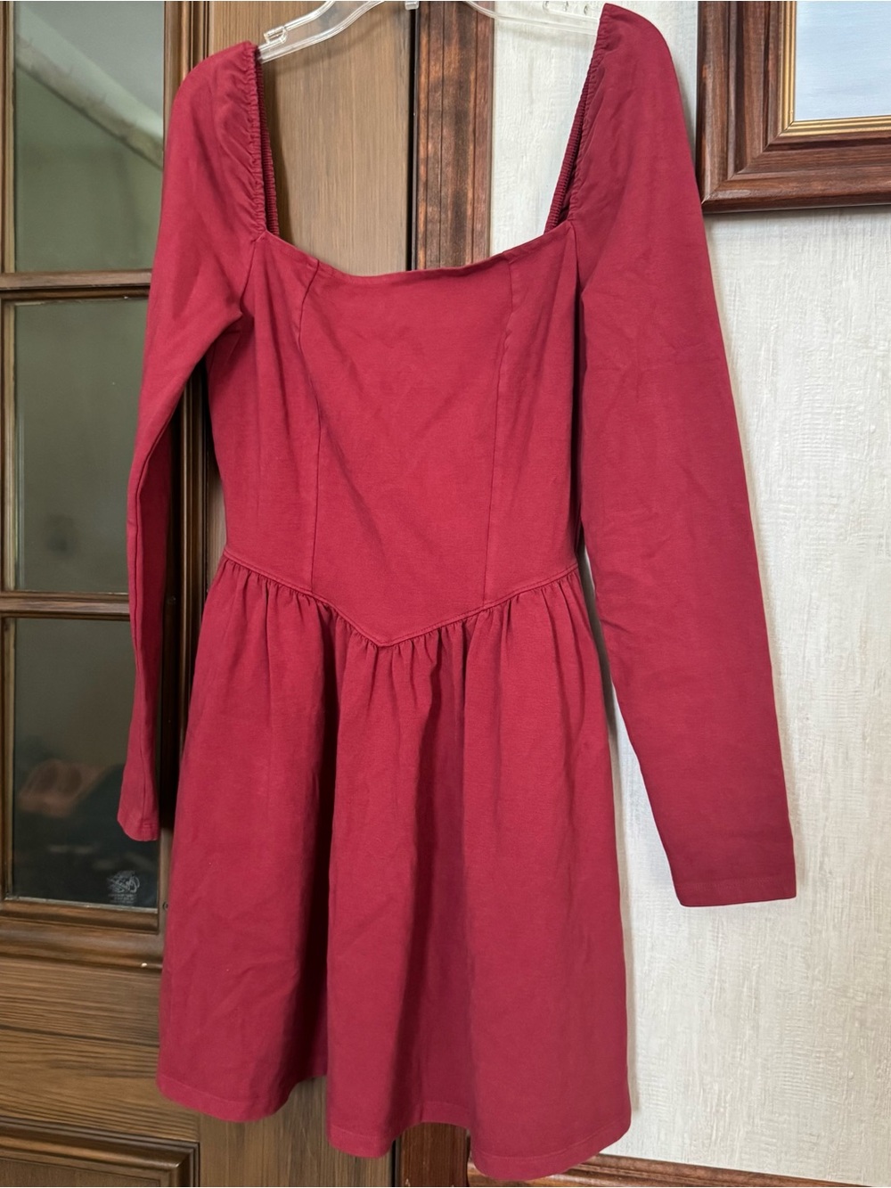 aerie Burgundy Square-Neck Long Sleeve Midi Dress